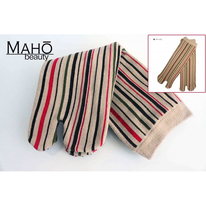 Lovely Japanese style split toe Tabi socks: stripes 縞ベージュ Shima beju